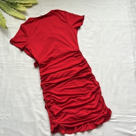 ⭐️LIUMILAC ruched wrap V neck casual bodycon ruffle dress⭐️ - Picture 7 of 10